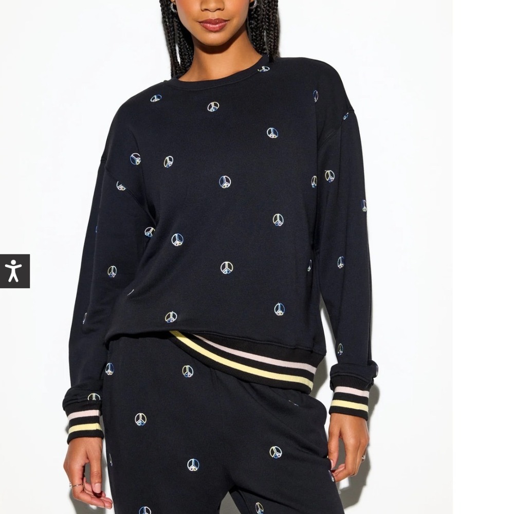 Spiritual Gangster Peace Sign Embroidered Black Sweatshirt Women's Large